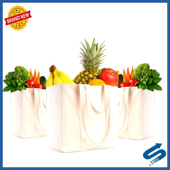 Heavy Duty Reusable Grocery Tote with Bottle Pockets Foldable Eco-Friendly